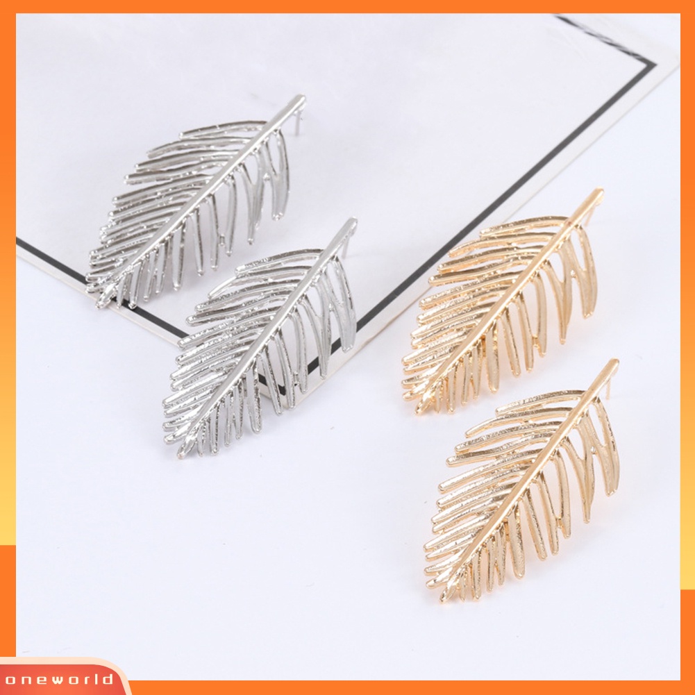 [WOD] Fashion Logam Berongga Daun Liontin Telinga Studs Wanita Anting Pesta Perhiasan Hadiah