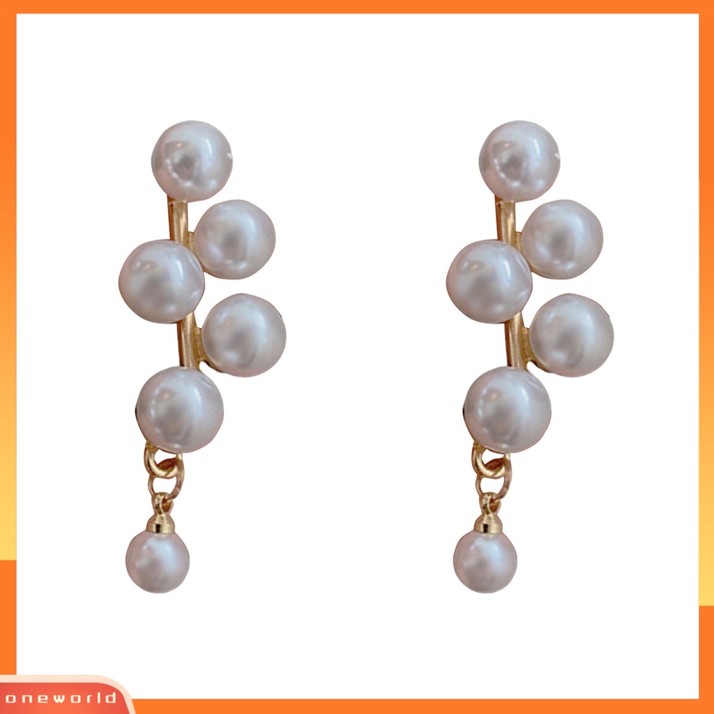 [WOD] 1pasang Bentuk Awan Berlian Imitasi Tindik Wanita Anting Hati Mutiara Imitasi Menjuntai Anting-Anting Perhiasan Aksesori