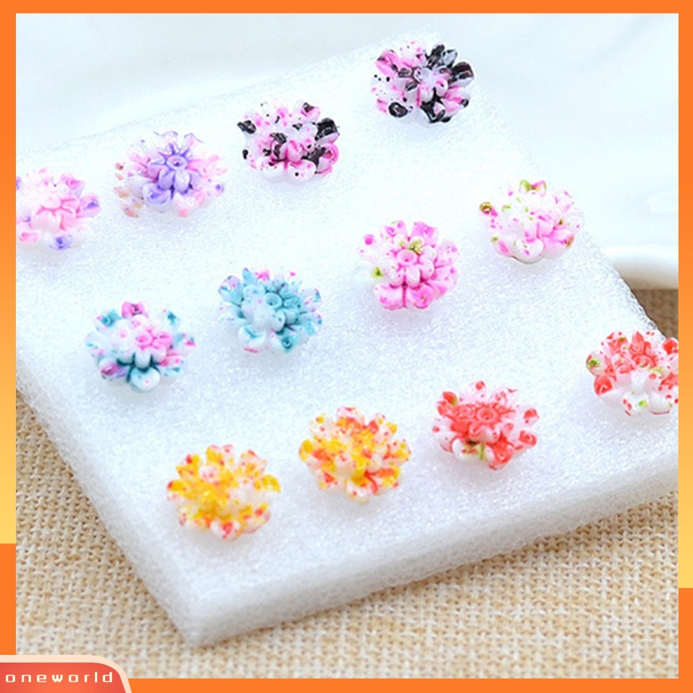 [WOD] 6pasang /Set Lucu Wanita Resin Warna-Warni Aster Bunga Telinga Studs Earrings Jewelry