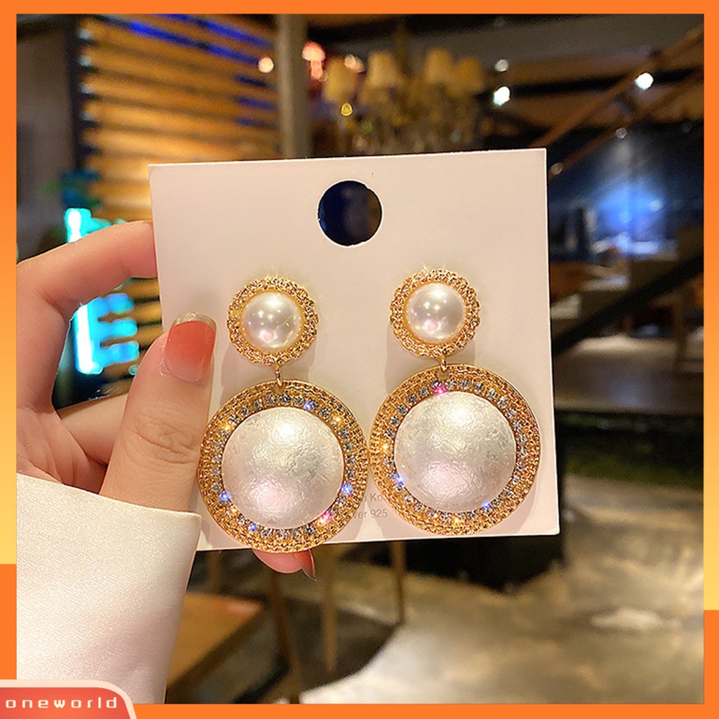 [WOD] 1pasang Anting Wanita Besar Mutiara Imitasi Berlian Imitasi Berlebihan Electroplating Gaya Korea Ear Studs Hadiah Ulang Tahun