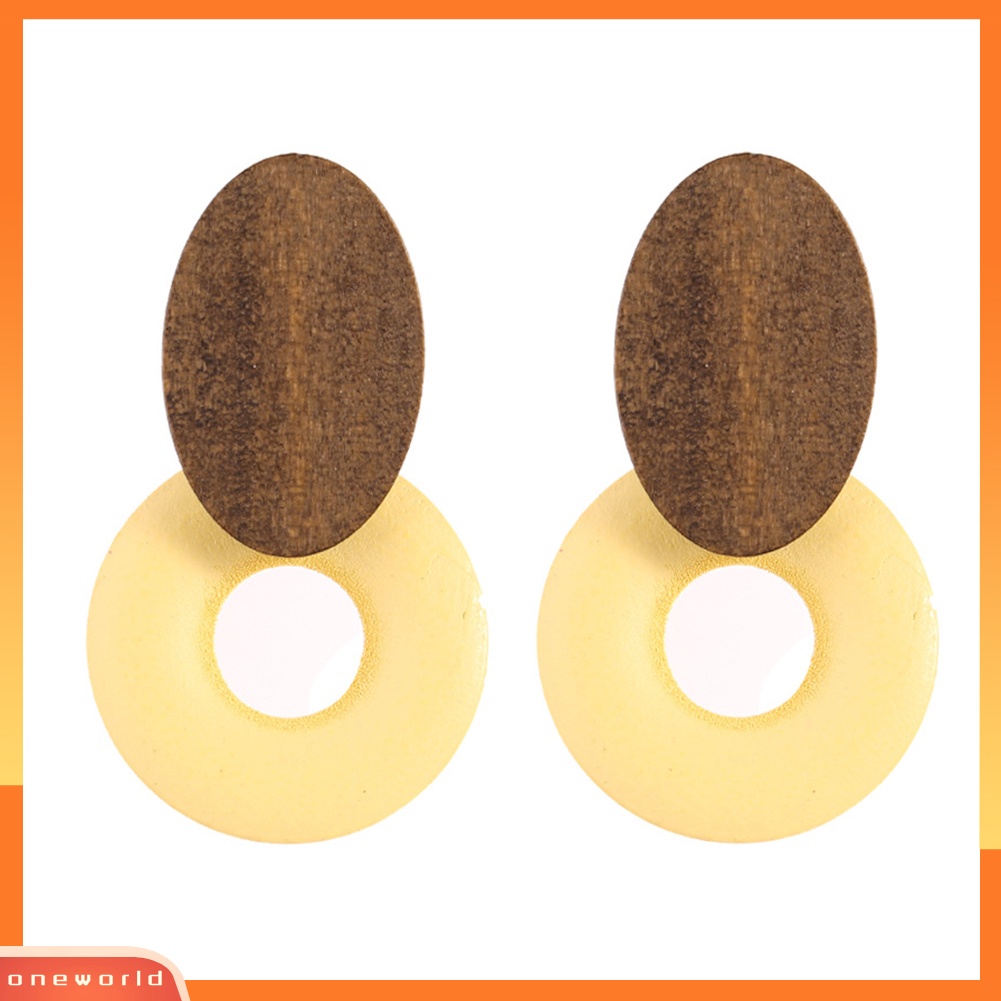 [WOD] Kayu Alami Vintage Bulat Lingkaran Stud Anting Wanita Pesta Malam Perhiasan