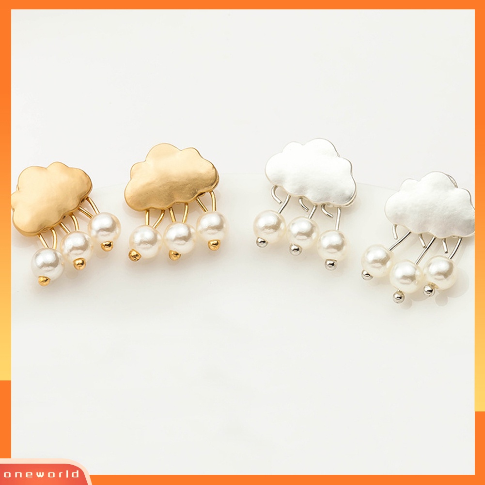 [WOD] Fashion Wanita Awan Raindrop Ear Studs Faux Pearl Earrings Hadiah Pesta Ulang Tahun