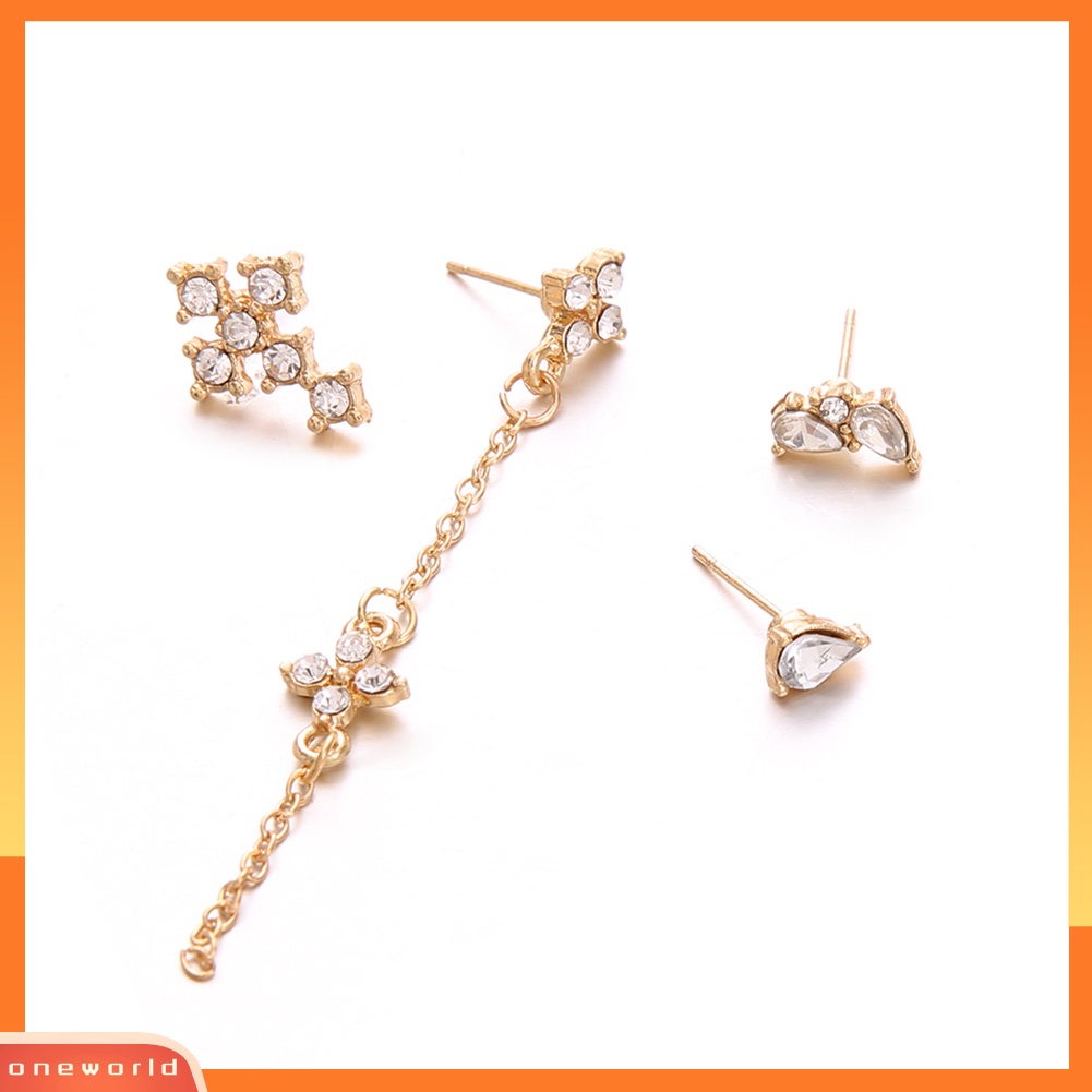 [WOD] 4 Pcs Berlian Imitasi Mengkilap Cross Rumbai Wanita Anting Perhiasan Pesona Pesta Ear Studs