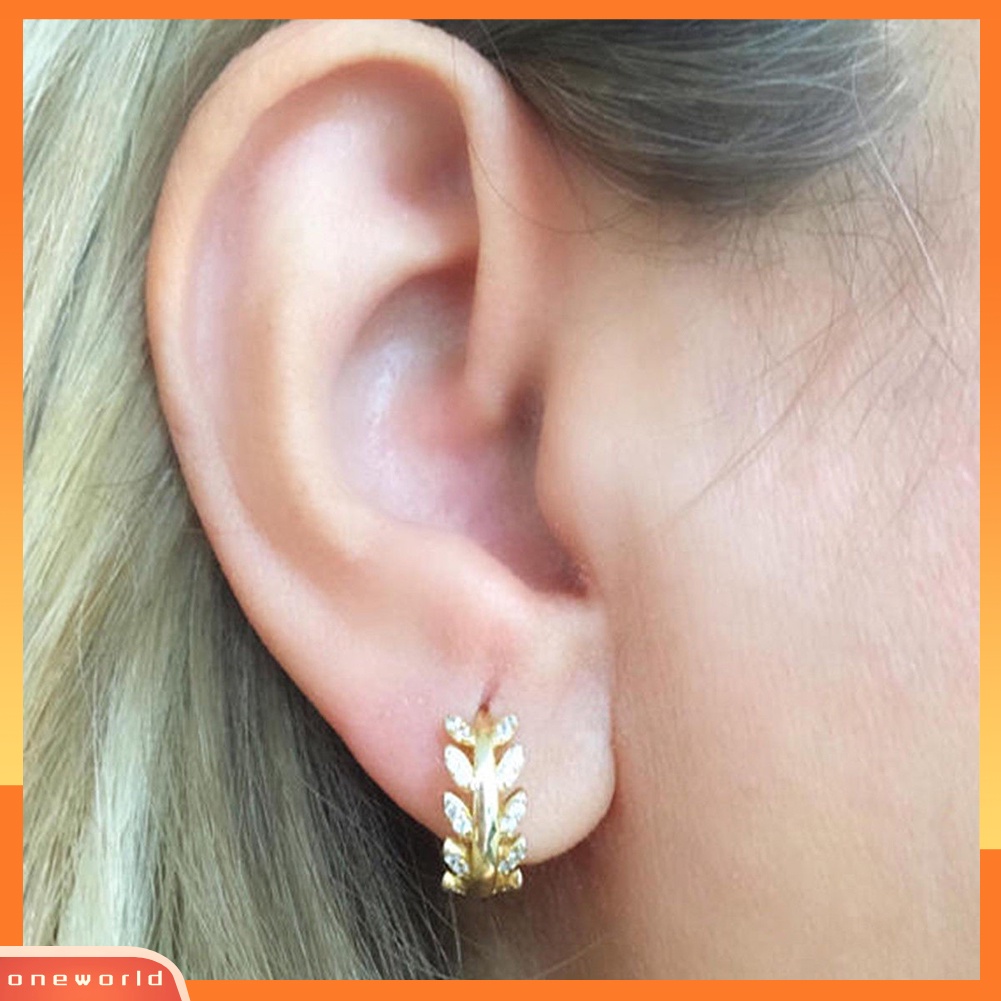 [WOD] Fashion Berlian Imitasi Daun Huggie Hoop Earrings Wanita Pesta Perjamuan Perhiasan Hadiah