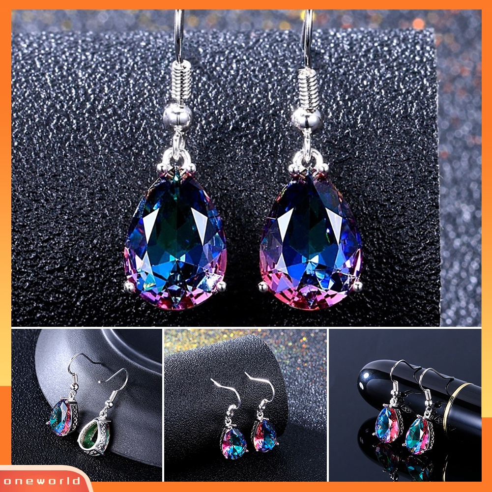 [WOD] Fashion Multicolor Imitasi Permata Tetesan Air Pear Hook Anting Perhiasan Pesta Eardrop