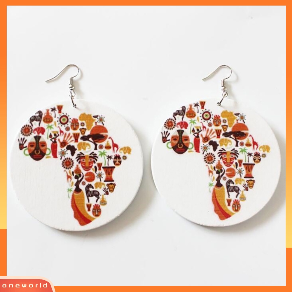 [WOD] Warna-warni Wanita Kayu Peta Afrika Kait Anting Bulat Liontin Perhiasan Pesona