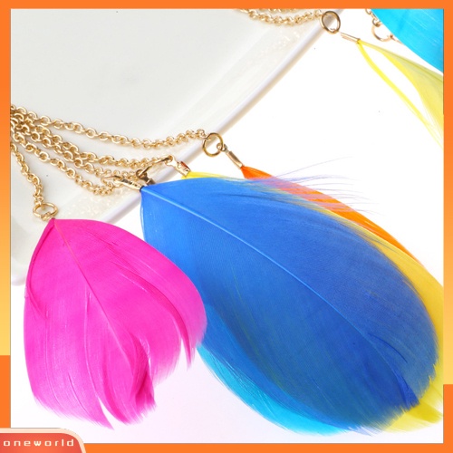 [WOD] Lady Bohemian Warna Kontras Handmade Bulu Panjang Menjuntai Eardrops Anting Kait