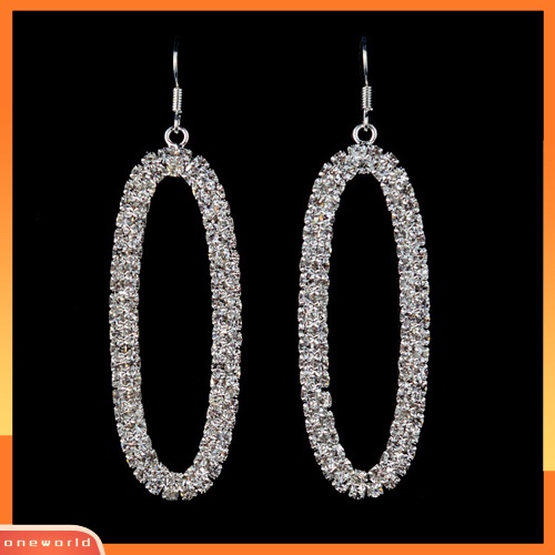 [WOD] Wanita Chic Bling Oval Berbentuk Menjuntai Deluxe Berlian Imitasi Oversized Hoop Earrings