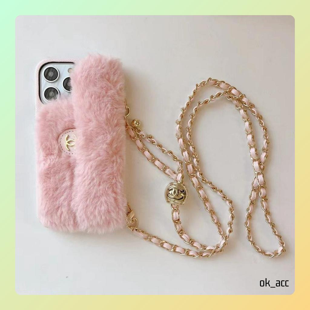 Casing Tali Chain Rantai cantik Korean Bulu FJ12 For Iphone 14 Pro max Plus 14+ 14Plus