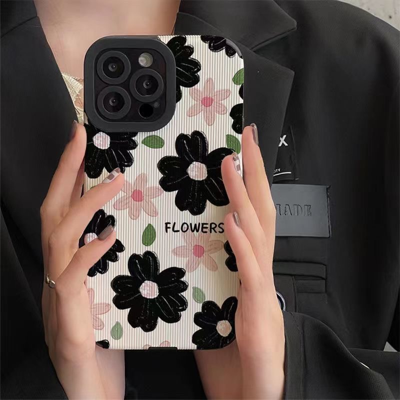 All New Pretty Black Pink Flower Soft Case IPhone 7 Plus 8 Plus X XS XR XS Max 11 13 12 14 PRO Max 14 Plus SE Phone Case Girl Girl Women' Fashion Sunflower