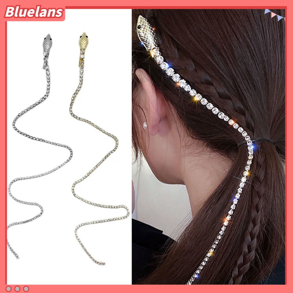 [BLS] Kepang Kepala Rantai Bentuk Ular Rumbai Panjang Berlian Imitasi Punk Bersinar Hiasan Rambut Dekorasi Rambut Daily Styling Tool