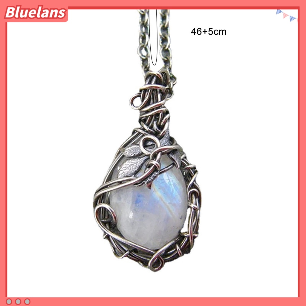 [BLS] Kalung Wanita Kualitas Tinggi Vintage Warna Silver Moonstones Lady Pendant Untuk Prom