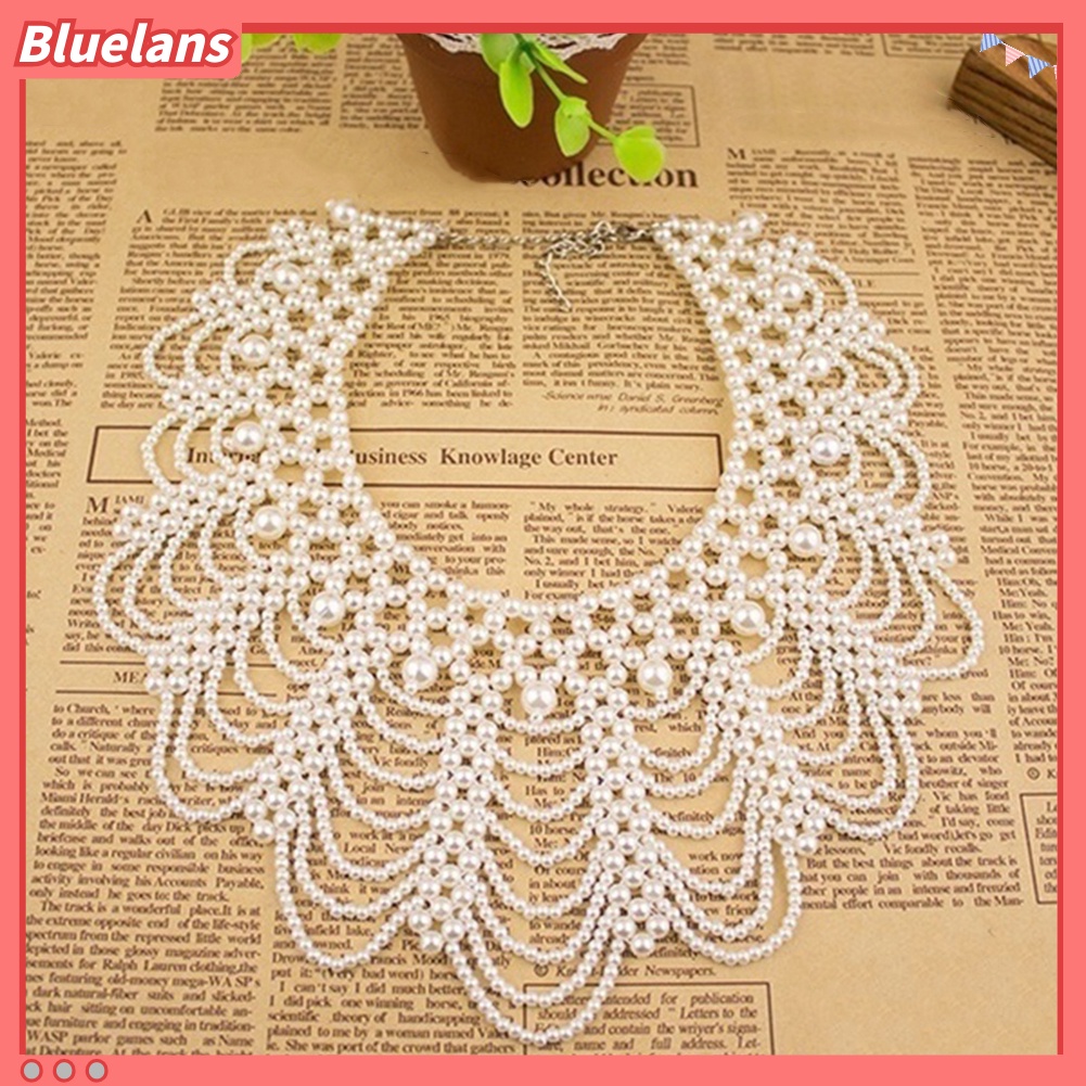 [BLS] Wanita Elegan Melubangi Mutiara Imitasi Choker Bib Collar Statement Necklace