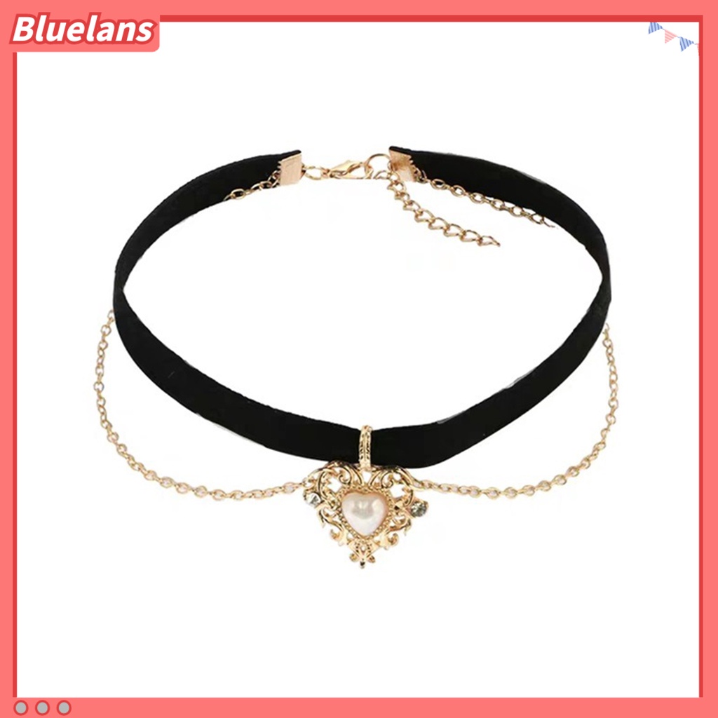 [BLS] Wanita Liontin Hati Mutiara Imitasi Alloy Choker Baroque Gothic Kalung Untuk Tanggal