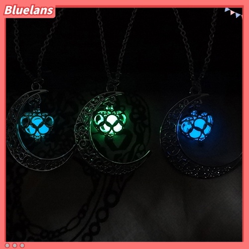 [BLS] Bulan Bersinar Pirus Liontin Pesona Perhiasan Rantai Kalung Hadiah Halloween