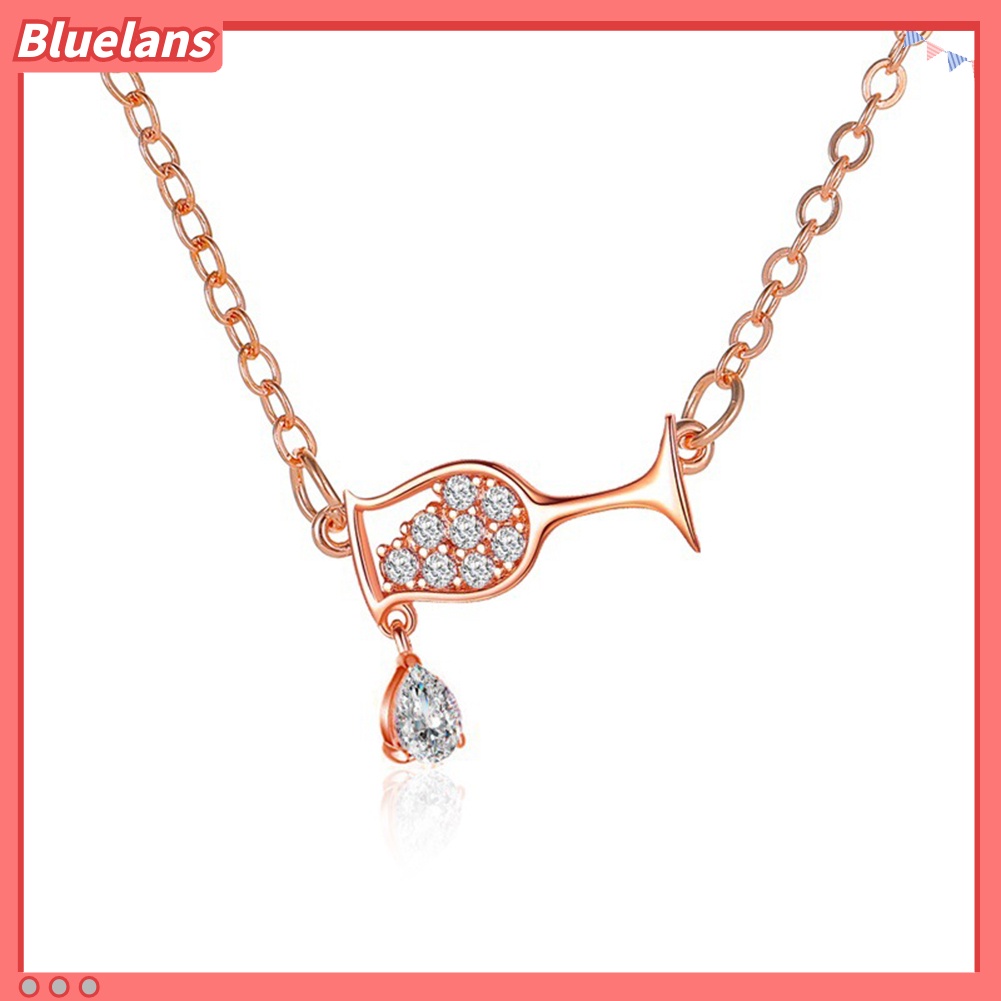 [BLS] Shiny Cubic Zirconia Pendant Chain Wine Goblet Bentuk Love Hati Shape Necklace