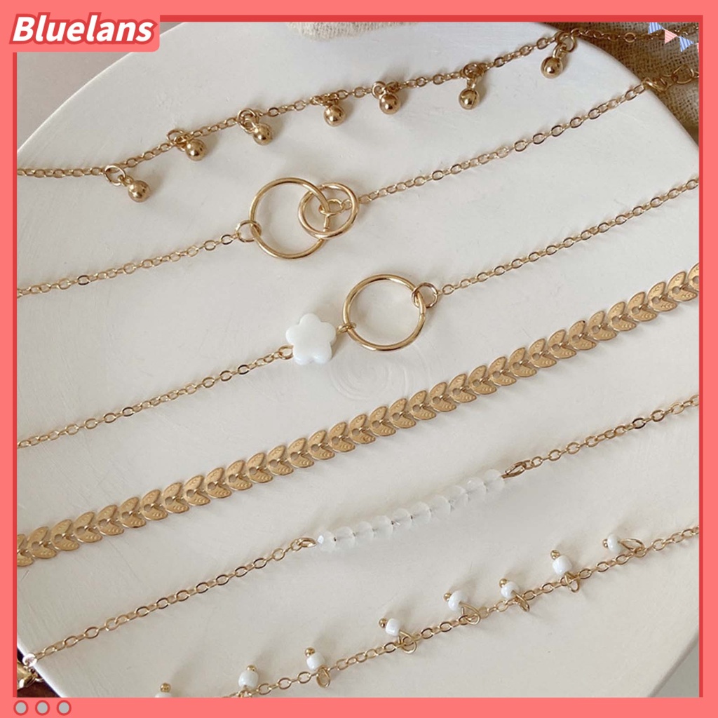 [BLS] 6pcs Gelang Wanita Stackable Circle Jewelry Adjustable Bright Luster Bracelets Untuk Pesta