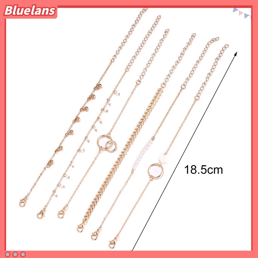 [BLS] 6pcs Gelang Wanita Stackable Circle Jewelry Adjustable Bright Luster Bracelets Untuk Pesta