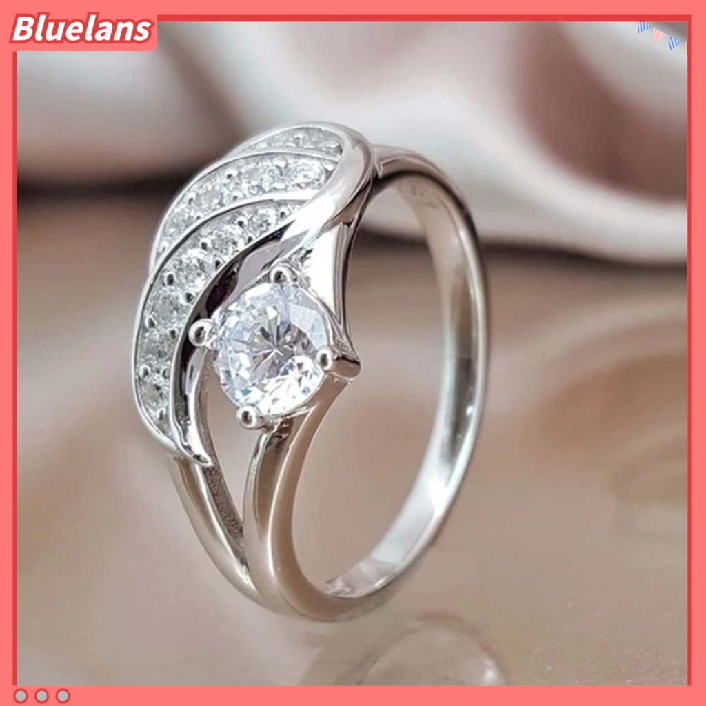 [BLS] Lady Ring Cubic Zirconic Hias Bulat Alloy Bentuk Sayap Cincin Pernikahan Untuk Lamaran