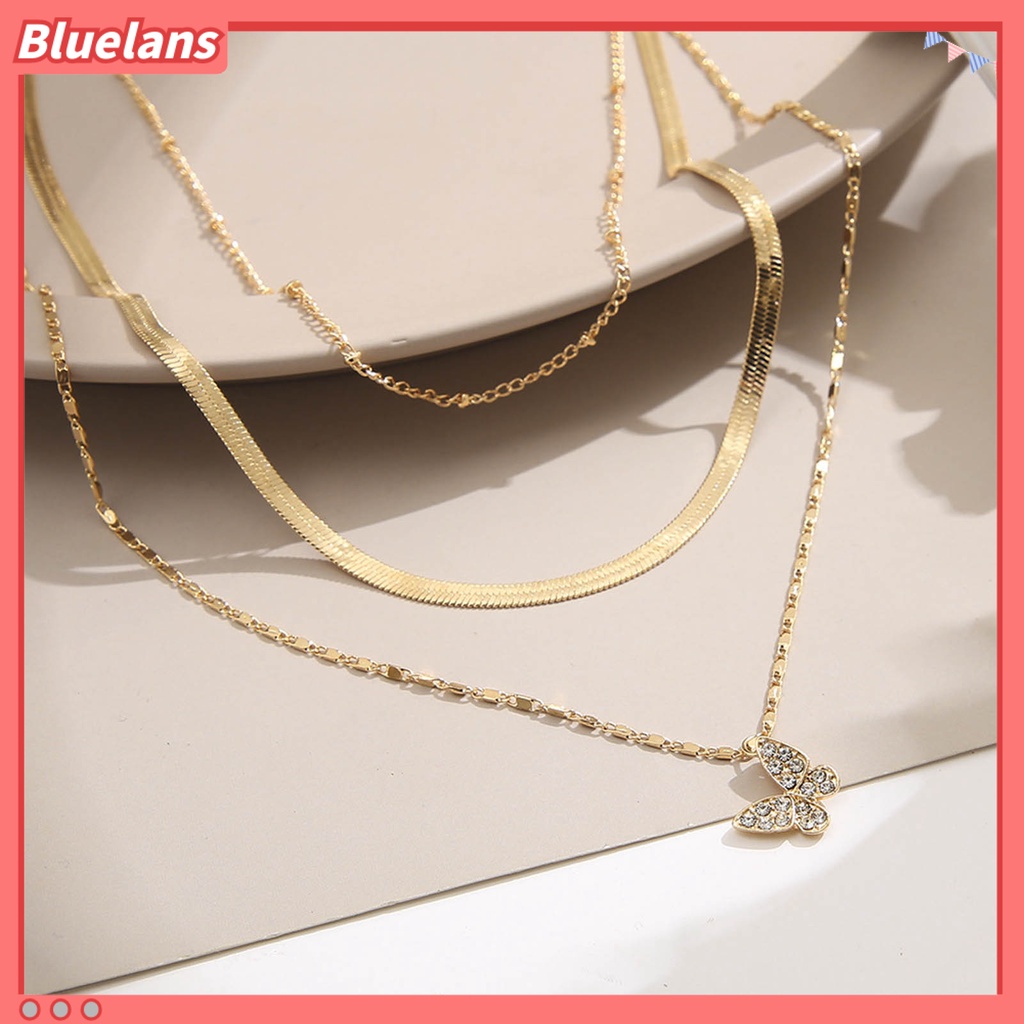 [BLS] Wanita Kalung Multi-Layer Busur Perhiasan Electroplating Bright Luster Kalung Perhiasan Hadiah