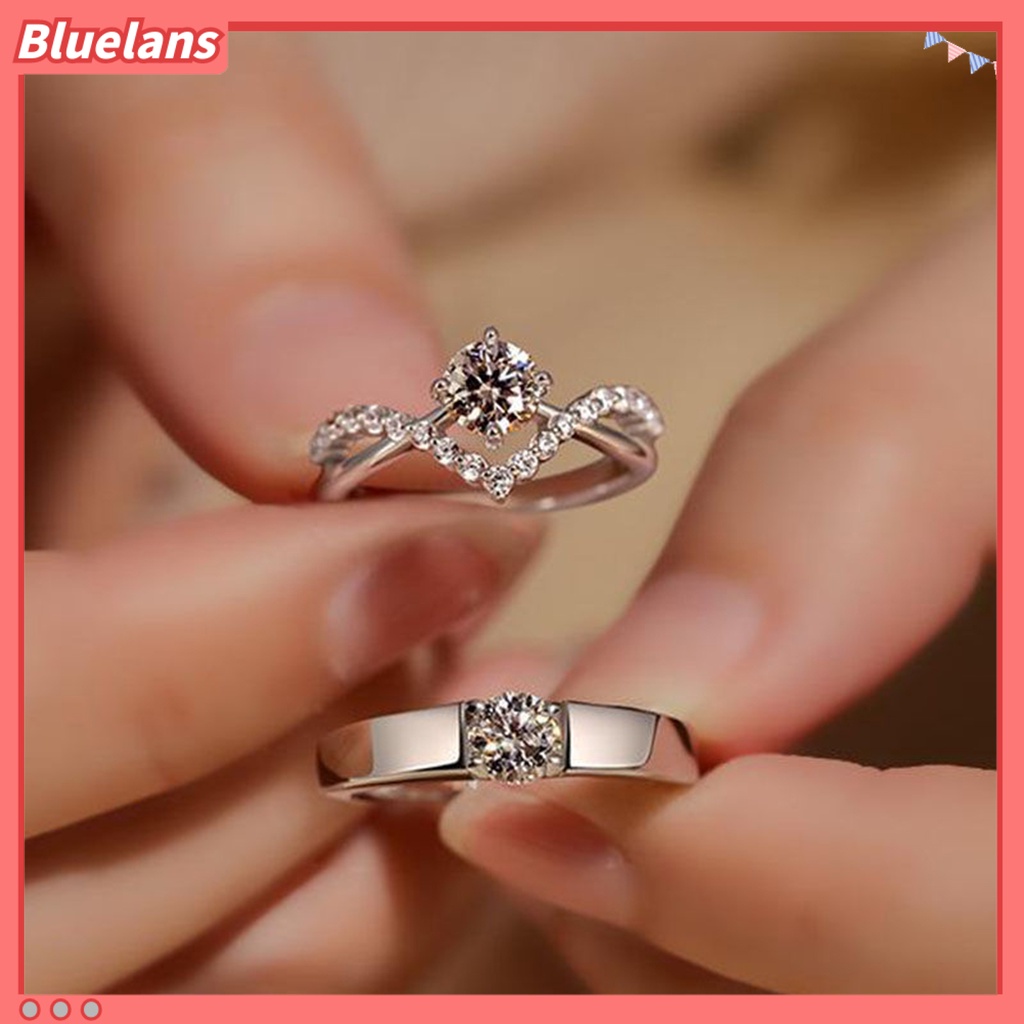 [BLS] Pasangan Cincin Pembukaan Dapat Disesuaikan Mewah Hadiah Pernikahan Berlian Imitasi Berkilau Wanita Pria Cincin Fashion Perhiasan
