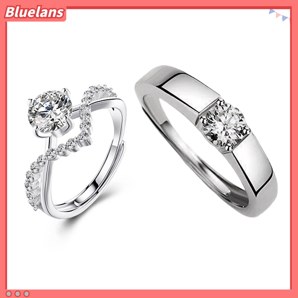 [BLS] Pasangan Cincin Pembukaan Dapat Disesuaikan Mewah Hadiah Pernikahan Berlian Imitasi Berkilau Wanita Pria Cincin Fashion Perhiasan