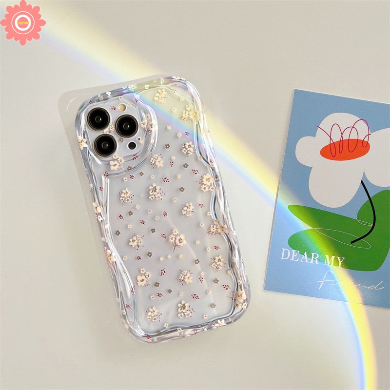 Casing Ponsel Bunga Segar Transparan Kompatibel Untuk iPhone 7Plus 8Plus 11 14 13 12 Pro Max XR 6 6s 7 8 Plus X XS Max SE 2020 3D Tepi Melengkung Bergelombang Lembut Tpu Flower Back Cover