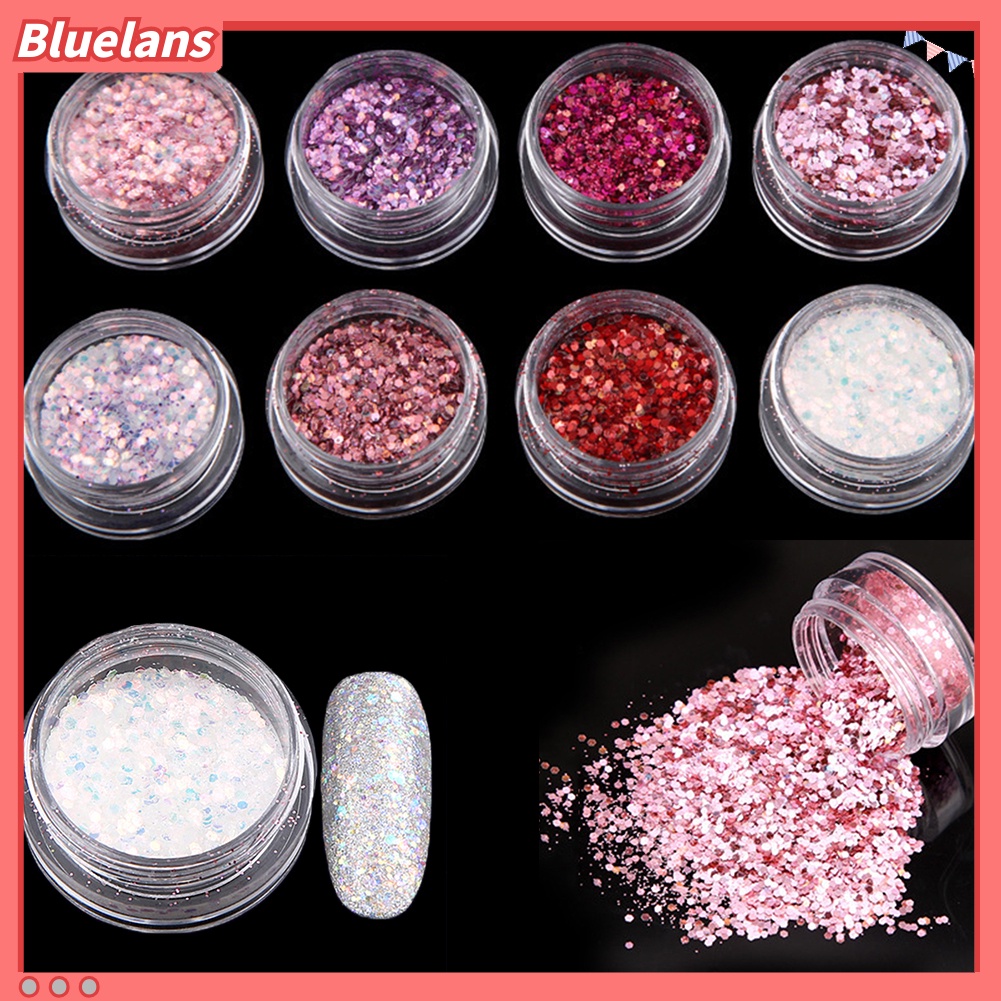[BLM] 8kotak Kuku Laser Glitter Bubuk Pigmen Nail Art Decor DIY Gel Tips Aksesori