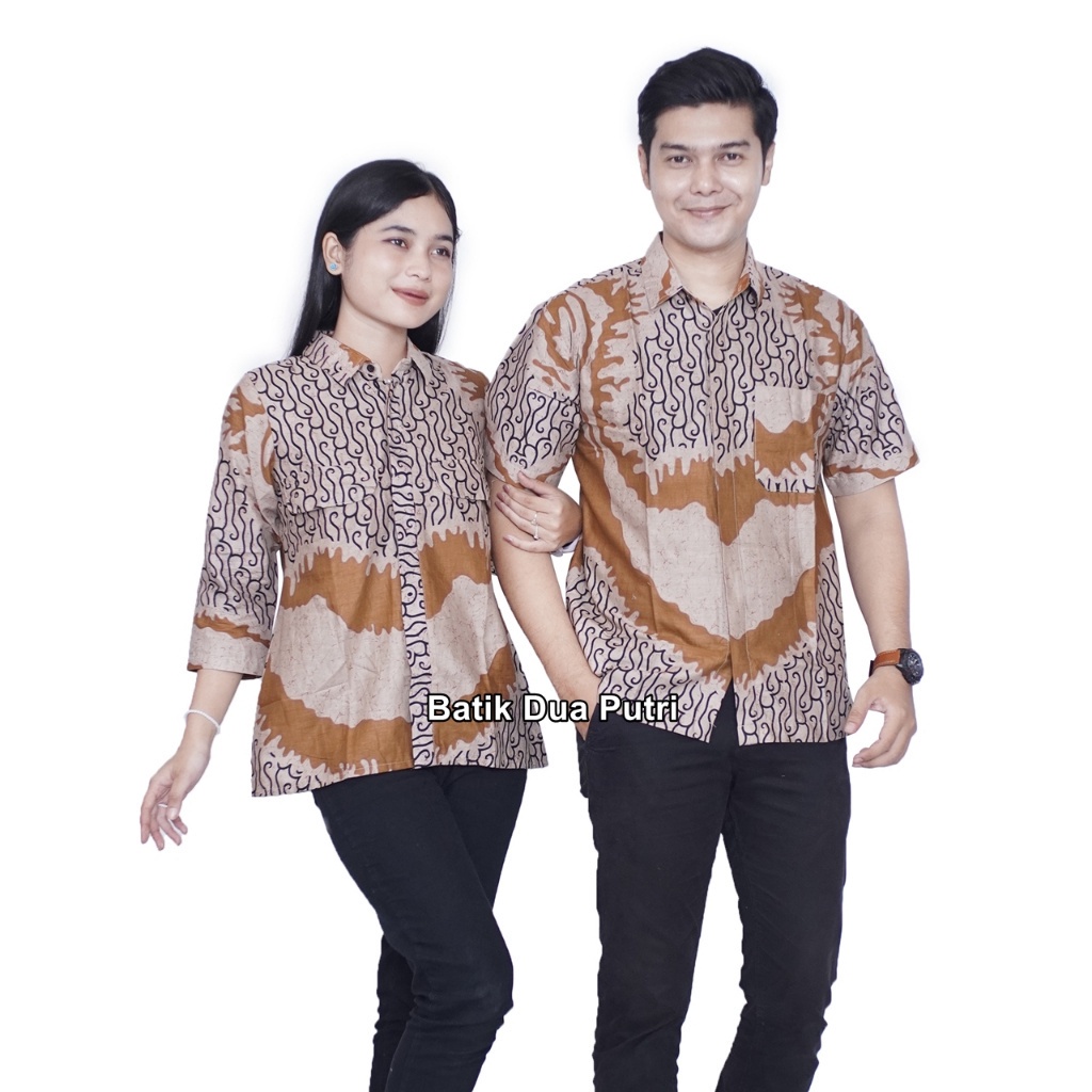 Couple Batik Kemeja Pria Blouse Wanita Lengan 7/8 Apel