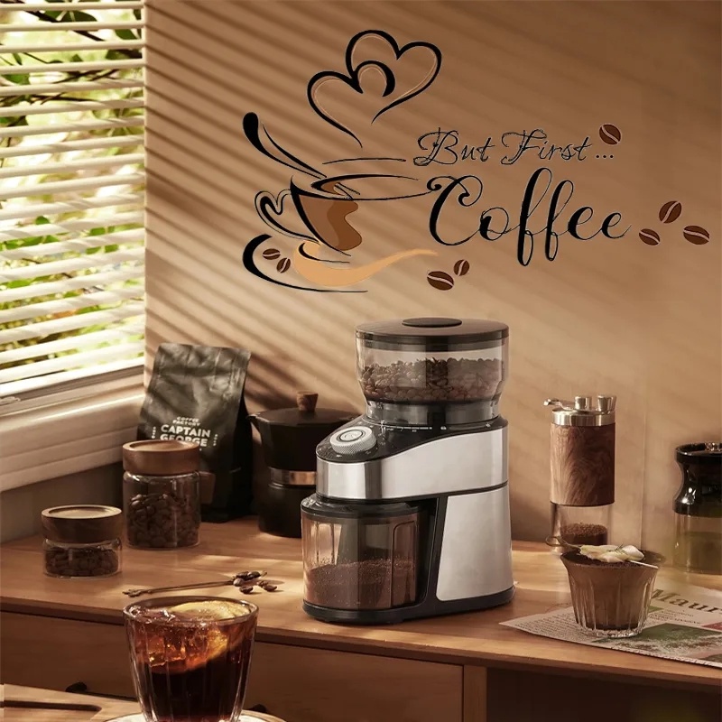 Pola Cangkir Kopi Dinding Decals Kreatif Teks Stiker Dinding Tahan Air PVC Wallpaper Perekat Diri Dinding Seni Kabinet Dekorasi Ruang Tamu Untuk Cafe Coffee Bar Restoran