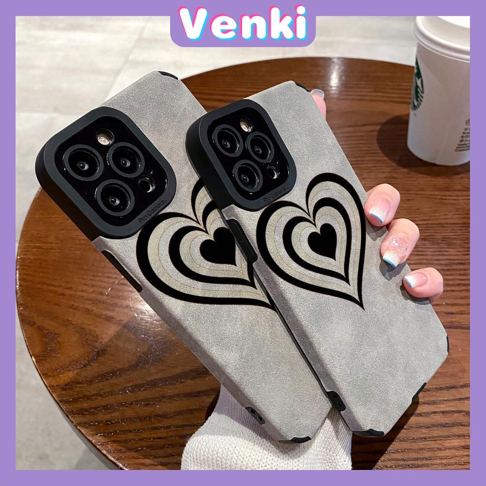 VENKI - Untuk iPhone 11 Case Leather Pupil Suede Cover Soft Shockproof Cover Camera Simple Line Heart Kompatibel dengan iPhone 14 13 Pro max 12 Pro max xr xs 7Plus 8Plus