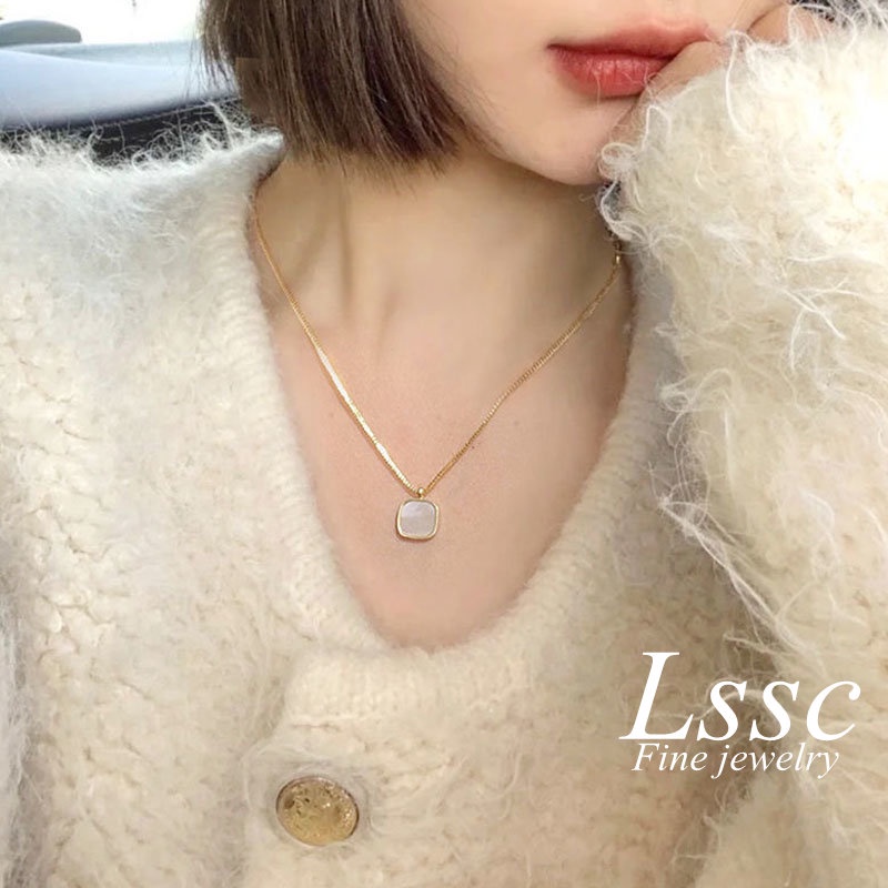 Kalung Titanium Wanita Kerang Cantik Aesthetic Korea Emas 18K Anti Karat Fashion Aksesoris Perhiasan