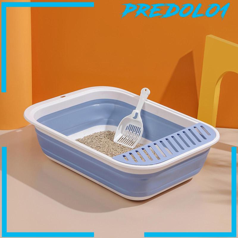 [Predolo1] Cat Litter Box Lipat Semi Closed Kitten Toilet Untuk Semua Jenis Kotoran Kucing