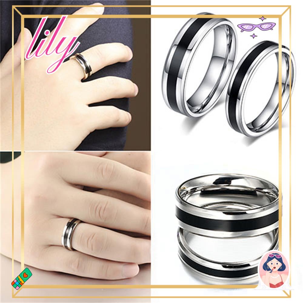 Lily Black Titanium Band Cincin Fashion Nikah Pasangan Lebar 4/6MM