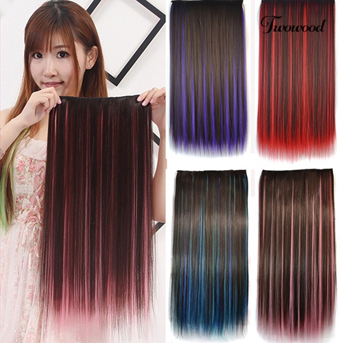 Twowood Mixed Color Clip in Straight Long Hair Extension Cosplay Pesta Wanita Sopak