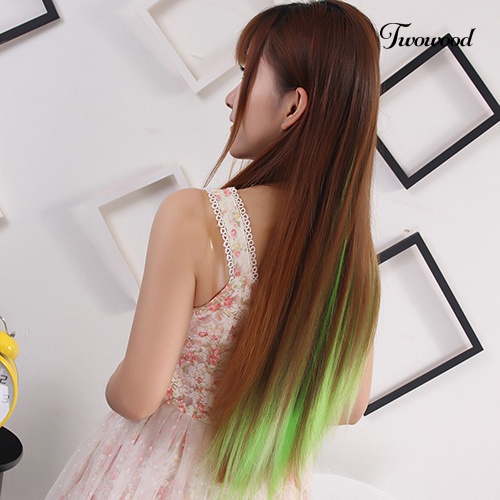 Twowood Mixed Color Clip in Straight Long Hair Extension Cosplay Pesta Wanita Sopak