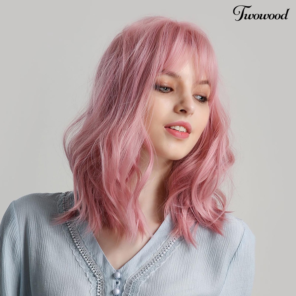 Twowood 3Pcs /Set Wig Desain Ergonomics Inner Mesh Lembut Kualitas Tinggi Rambut Gelombang Alami Pendek Untuk Perempuan