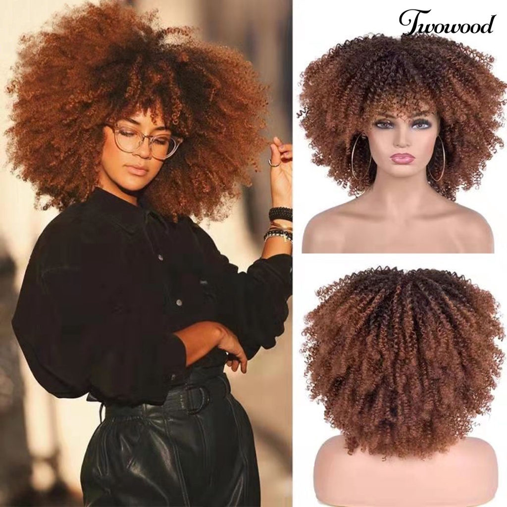 Twowood African Curly Wig Fashion Nyaman Dipakai Tahan Banting Kuat Remodeling Sehat Alat Makeup Ramah Lingkungan Wig Wanita Rambut Keriting Afrika Untuk Kehidupan Sehari-Hari