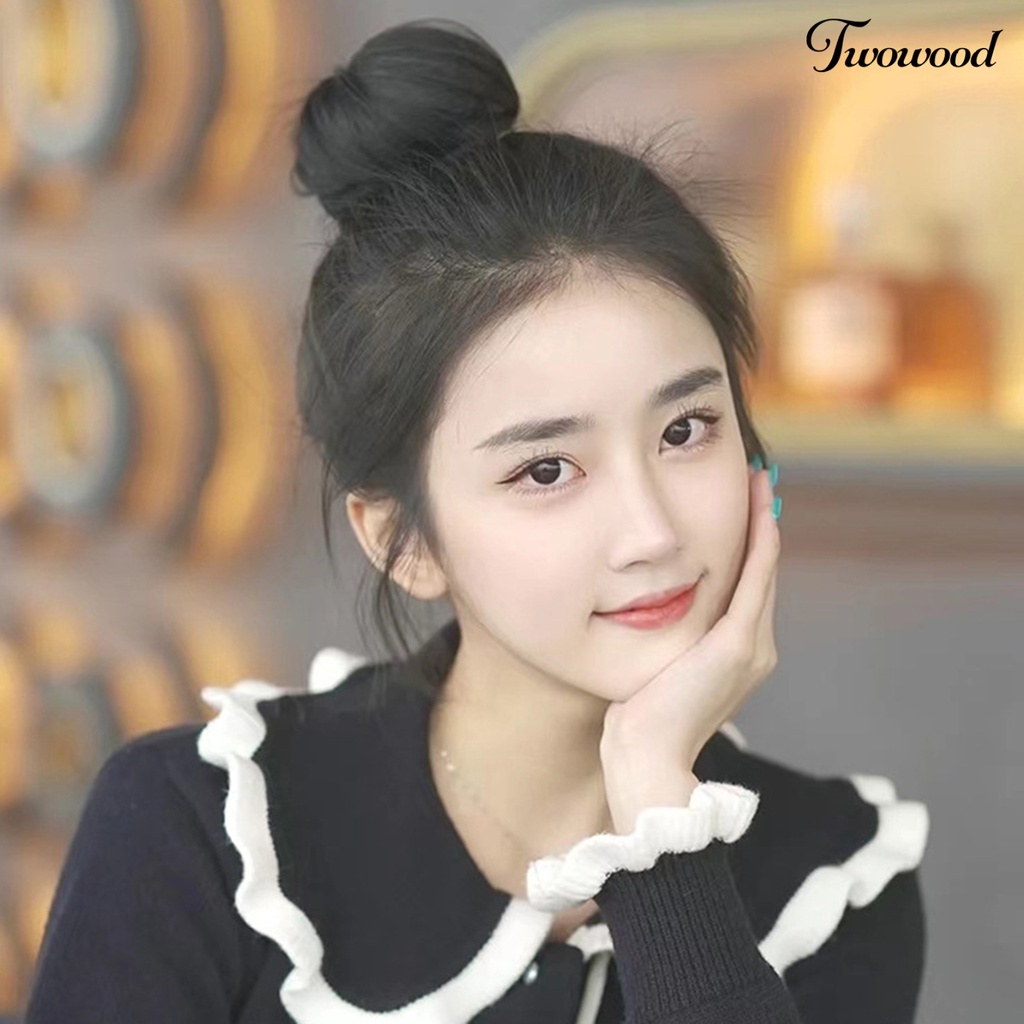 Twowood Chignon Wig Realistis Berbulu Natural Look Clutch Design Membuat Lebih Tebal Lembut Sentuhan Rambut Sintetis Sanggul Klip Wanita Wig Girl Supply