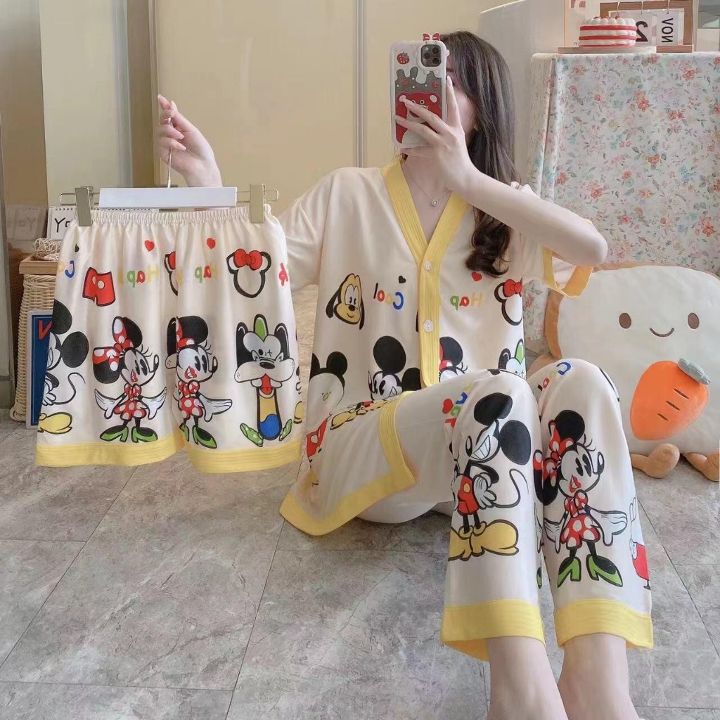 TOPGROSIR TG1735 Set Piyama Baju Tidur Wanita 3 in 1 Import / Baju Tidur Oversize Wanita Berkancing