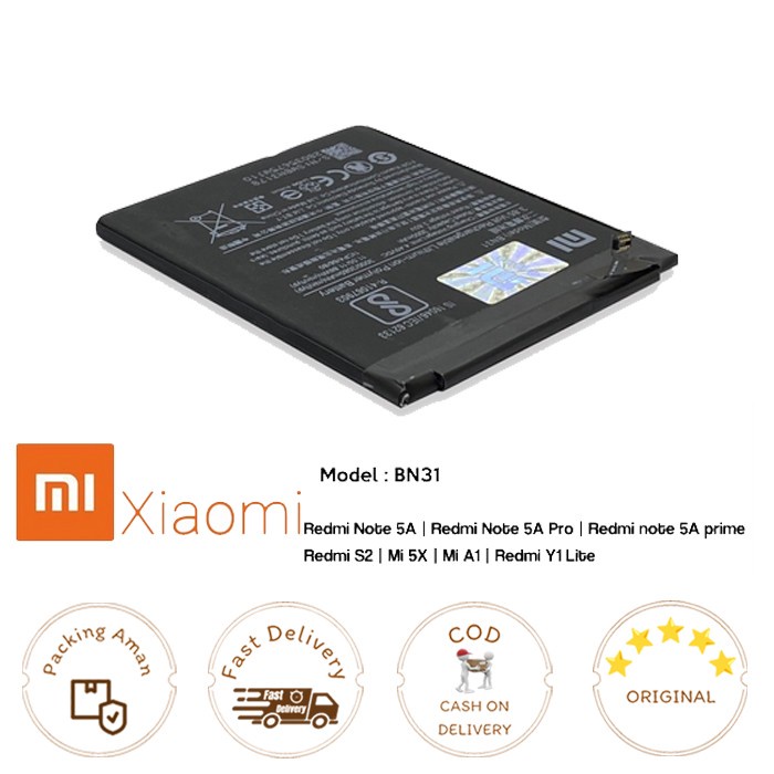 Baterai XIAOMI Redmi Note 5A / Note 5A / Note 5A Prime / S2 BN31 ORI