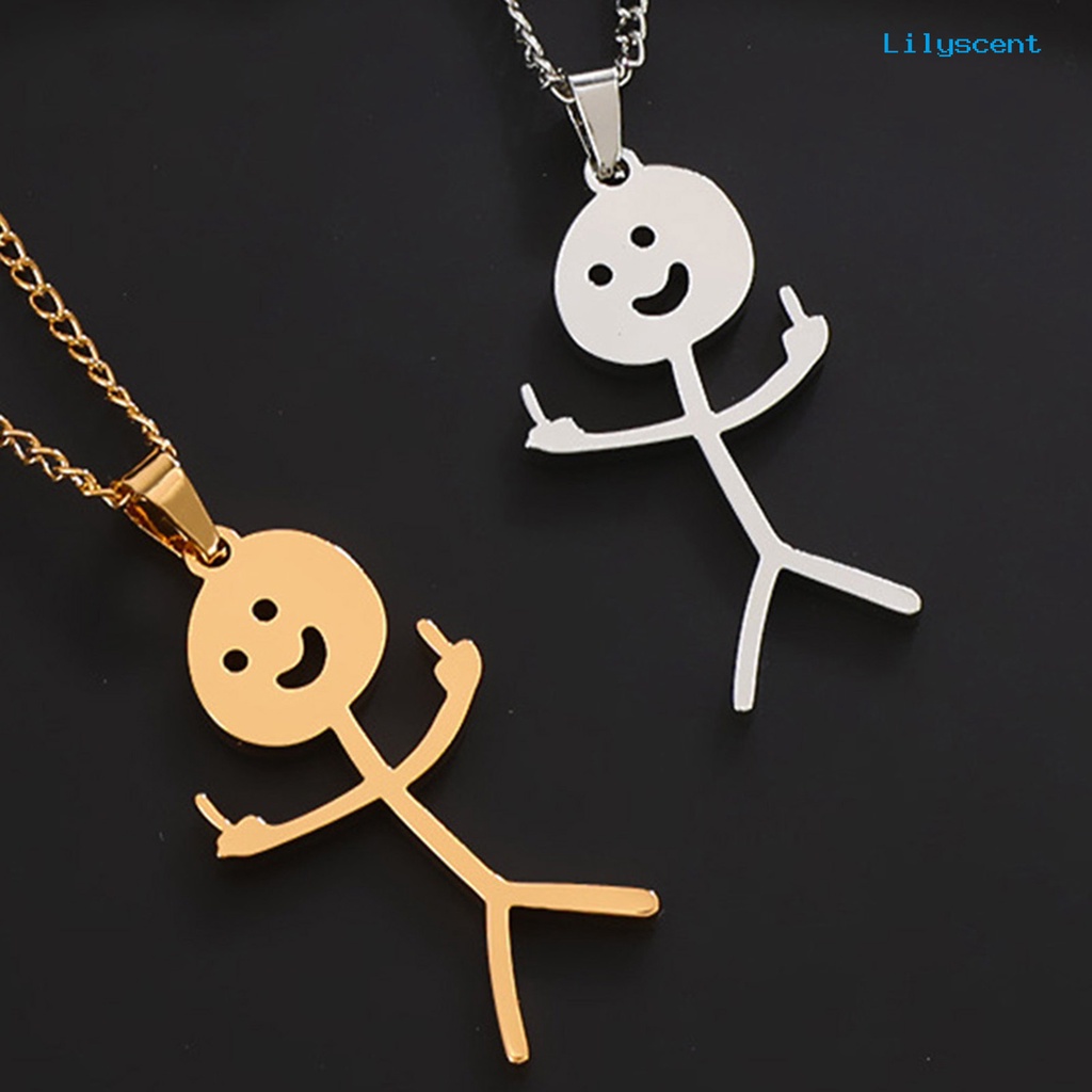 [LS] Kalung Dewasa Wajah Tersenyum Jari Tengah Hip Hop Stainless Steel Lucu Doodle Liontin Kalung Fashion Perhiasan