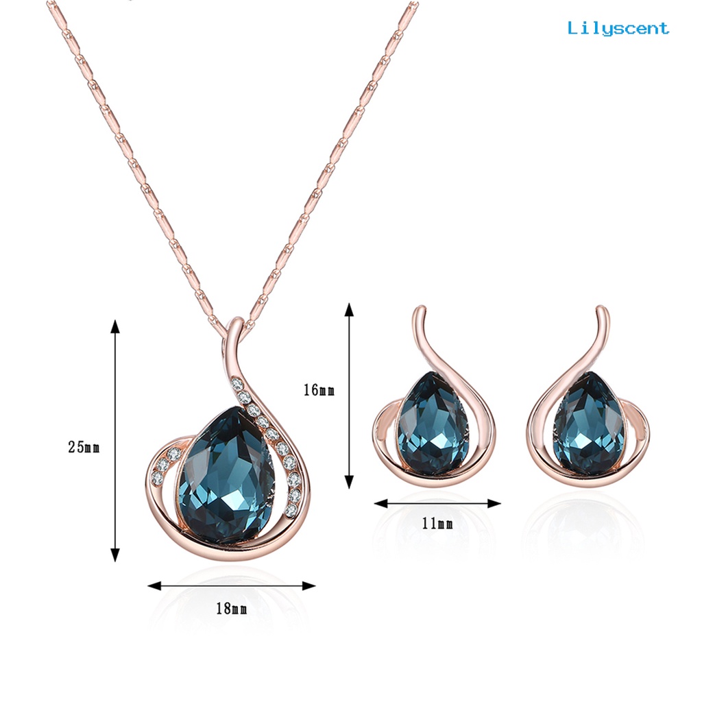 [LS]1 Set Kalung Anting Set Bersinar Bentuk Tetesan Air Kilau Terang Temperamen Menarik Berdandan Electroplating Wanita Pesta Kristal Imitasi Set Perhiasan Aksesori Pesta