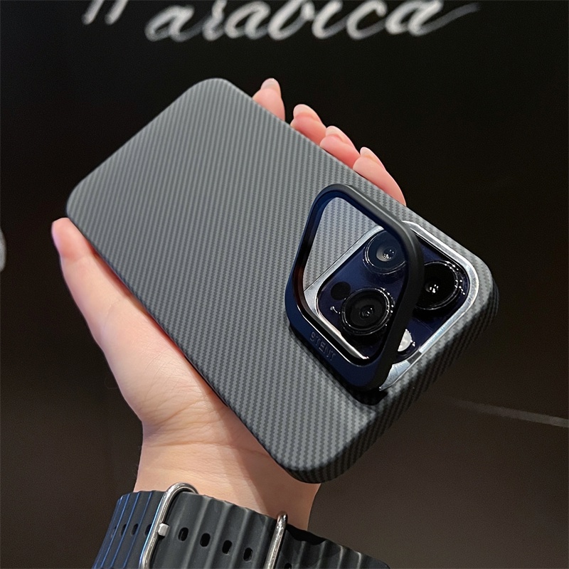 New Advanced Carbon Fiber Phone Case for iPhone 14 13 12 Pro Max Ultra Thin with Stand Lens Film Anti Drop iPhone 14 Promax Case