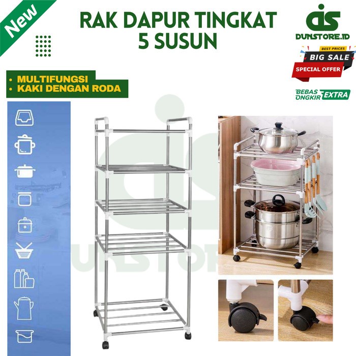 

Rak Roda Dapur Tingkat 5 Susun Tempat Peralatan Dapur Bumbu