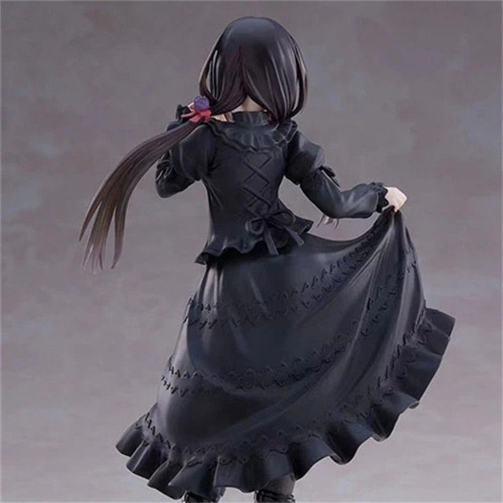 Lanfy Kurumi Tokisaki Figure Hadiah Anak PVC Action Figure Gaun Hitam Tokoh Anime Pakaian Kasual Model Kurumi Tokisaki