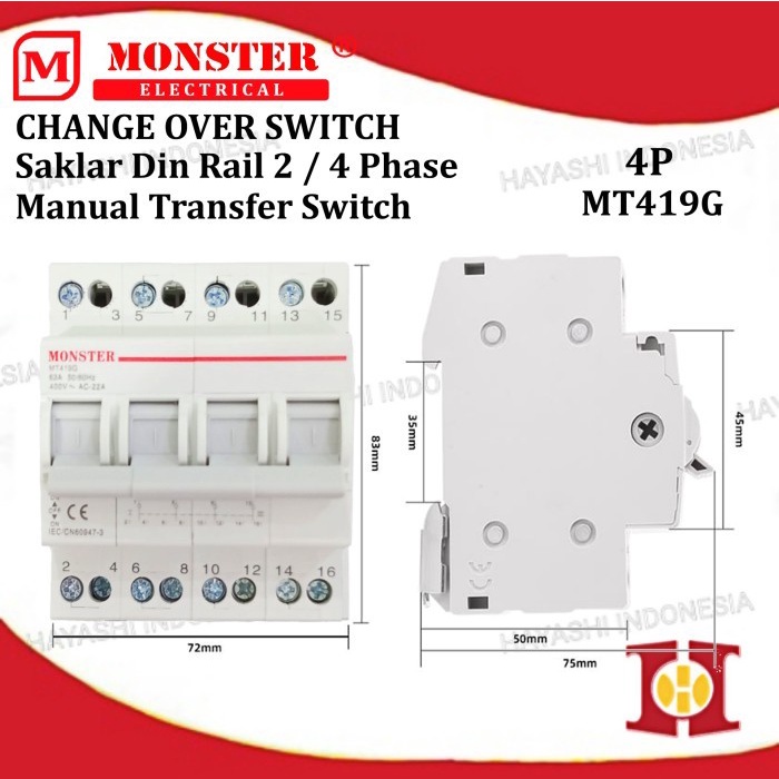 COS Change Over Switch Ohm Saklar Din Rail Model MCB 1 2 3 4 Phase