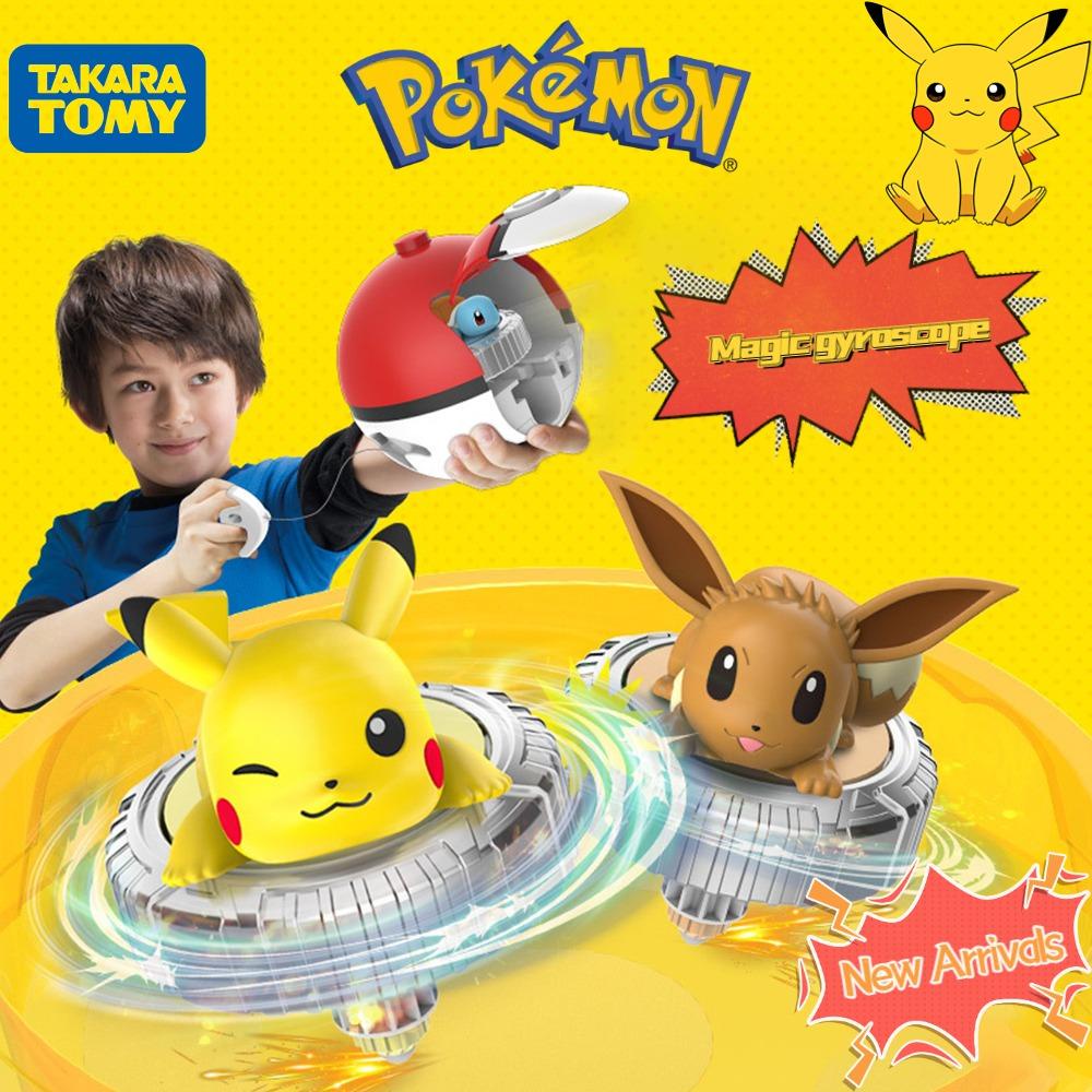 QUINTON Pokemon Rotary Gyro Hadiah Liburan Kartun Berputar Permainan Battle Game Interaktif Metal Gyro Toys Rotating Gyro Toy Pokemon Action Figure