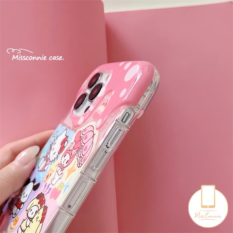 IPHONE Casing Es Krim 3D Hello Kitty Pochacco Kuromi Lucu Kompatibel Untuk Iphone11 12 13 14 Pro Max XR 7Plus X7 8 Plus XS Max SE 2020kartun Crayon Shin-chan Lembut TPU Cover