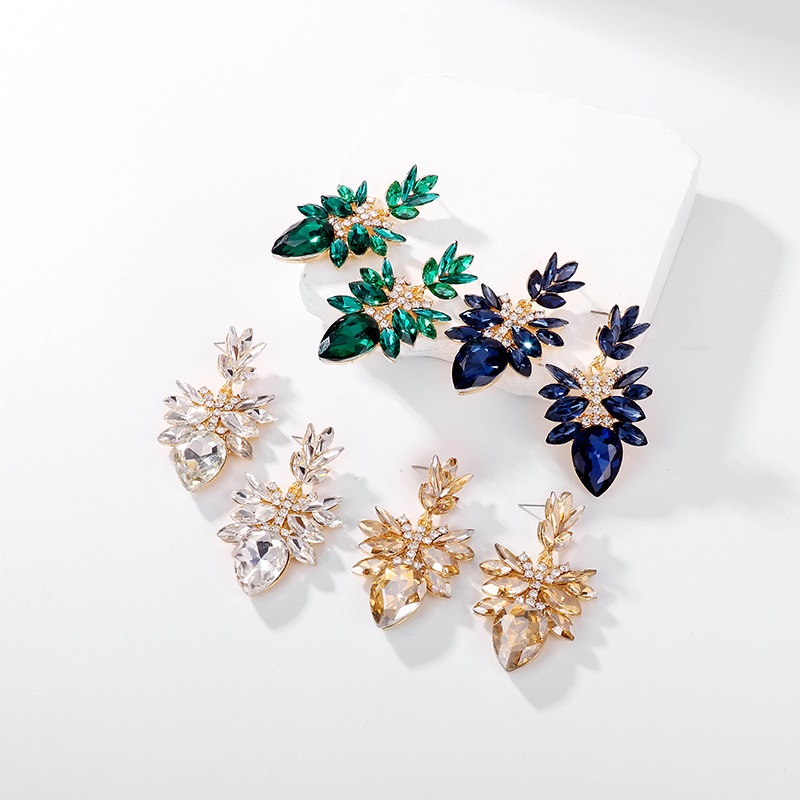 [FRA] Fashion Kristal Berlian Seri Daun Anting-Anting Temperamen Bunga Anting Eropa Dan Amerika Anting Mewah Ringan Wanita